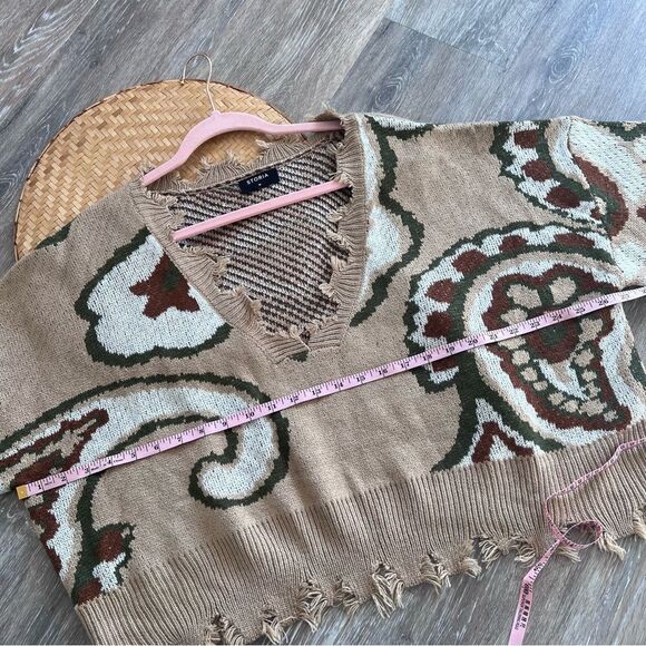 Storia distressed paisley print v neck‎ sweater Women’s Size M - Picture 2 of 6